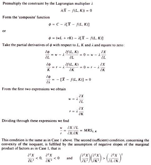 conditions for equilibrium of least cost