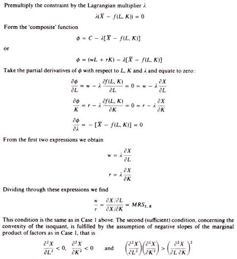 conditions for equilibrium of least cost