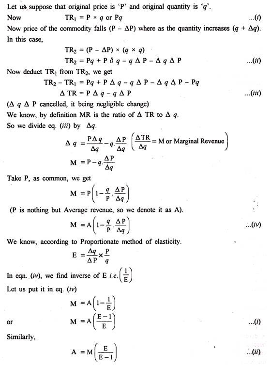 Algebraic Formula for Relationship between AR, MR and Elasticity