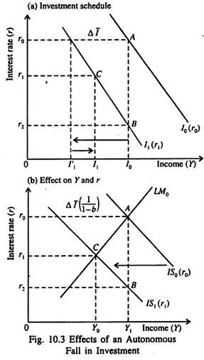 Effects of an Autonomous Fall in Investment