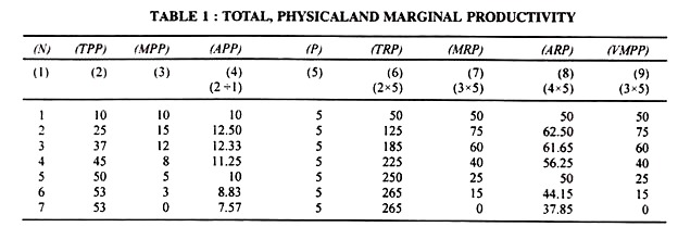 Total, Physical and Marginal Productivity