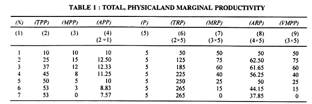 Total, Physical and Marginal Productivity