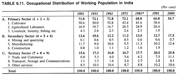 Occupational Distribution of Working Population in India
