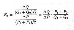 Formula for calculating arc elasticity