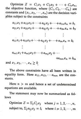 General Mathematical Statement of L.P. Model